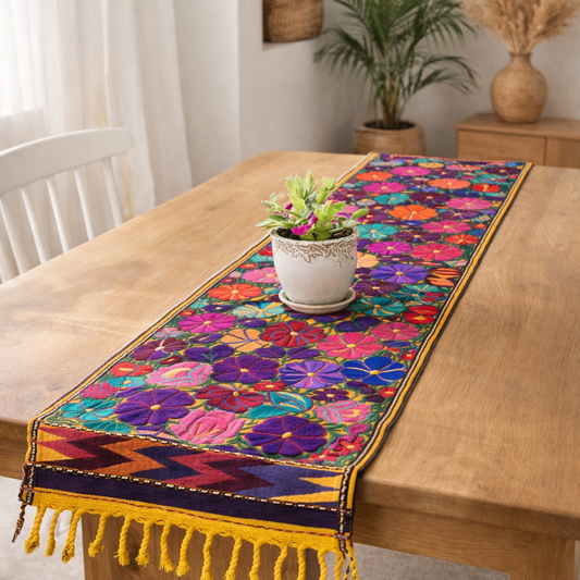 Embroidered Floral Multicolor Table Runner – Fair Trade Guatemalan Textile